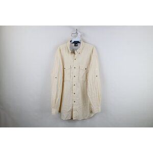 Vtg 90s The North Face Mens Large Spell Out Vented Trekking Button Shirt Cream
